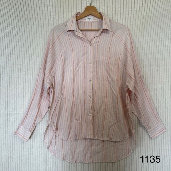 Aritzia Wilfred Free Linen Button Long Sleeve Shirt Sz XS Peach Pink Oversized - Picture 1 of 10